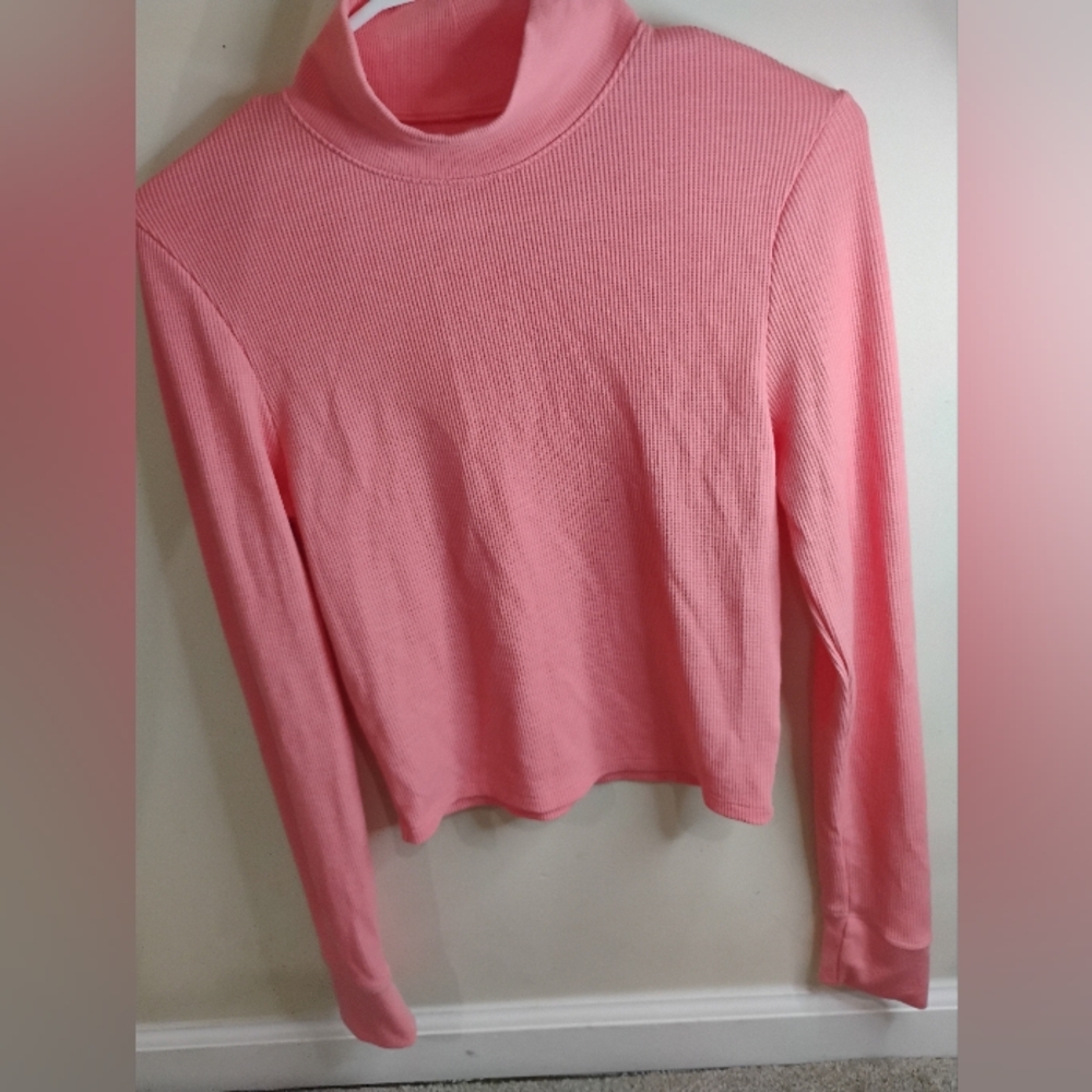 América Eagle Women Size L Pink Ribbed Turtleneck Sweater